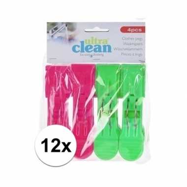 12x wasknijpers roze en groene 13 cm