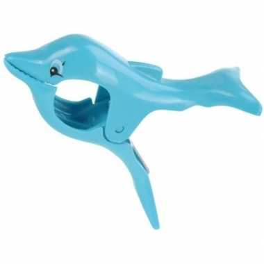 4x blauwe dolfijnen handdoek knijpers 12 cm