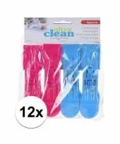 12x wasknijpers roze en blauwe 13 cm
