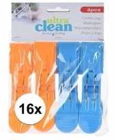 16x wasknijpers oranje en blauwe 13 cm