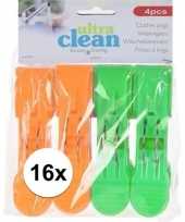 16x wasknijpers oranje en groene 13 cm