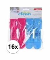 16x wasknijpers roze en blauwe 13 cm