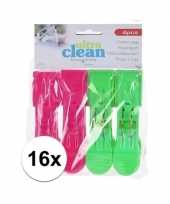 16x wasknijpers roze en groene 13 cm