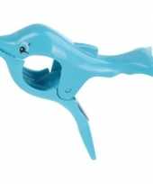 4x blauwe dolfijnen handdoek knijpers 12 cm