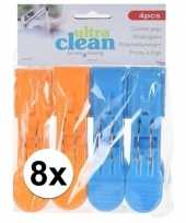 8x wasknijpers oranje en blauwe 13 cm