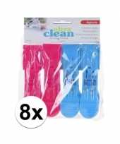 8x wasknijpers roze en blauwe 13 cm