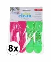 8x wasknijpers roze en groene 13 cm