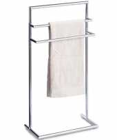 Luxe handdoek badkamer rek zilver 3 stangen metaal 44 x 83 cm